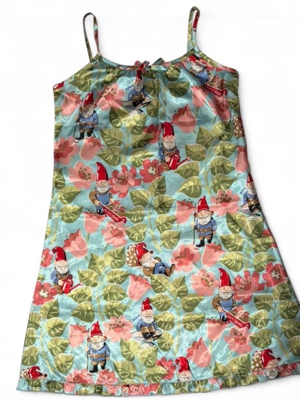 BNWOT Nick & Nora Blue Floral Gnome Print Camisole Satin-like Dress